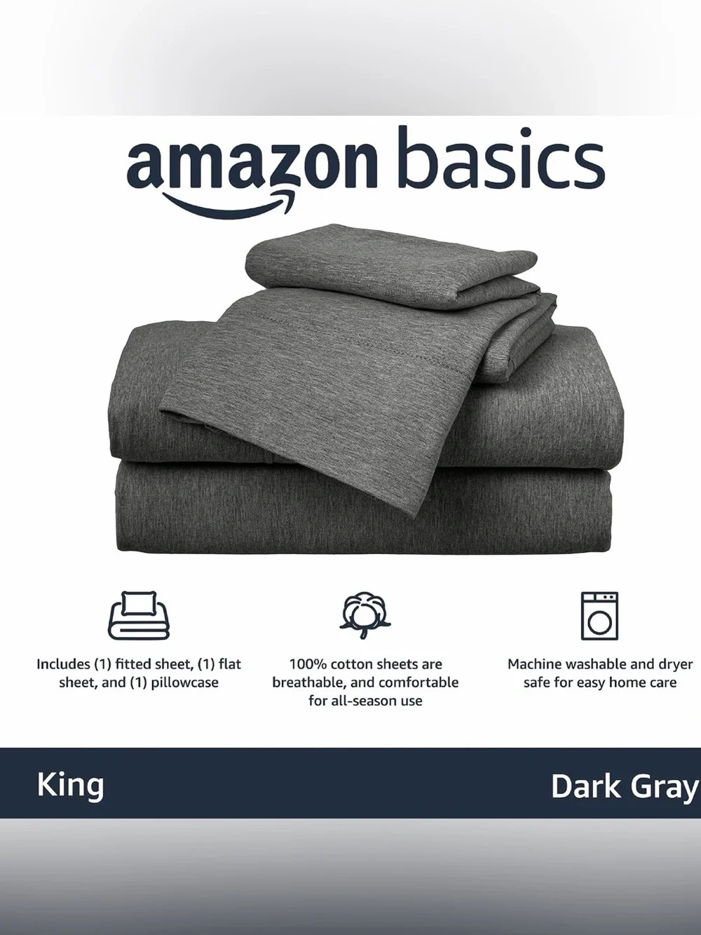 Amazon Basics King 4 Piece 100% Cotton Jersey Sheet Set Dark Gray